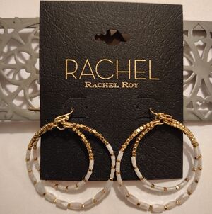 RACHEL Rachel Roy Gold and White Beaded Double Hoop Earrings